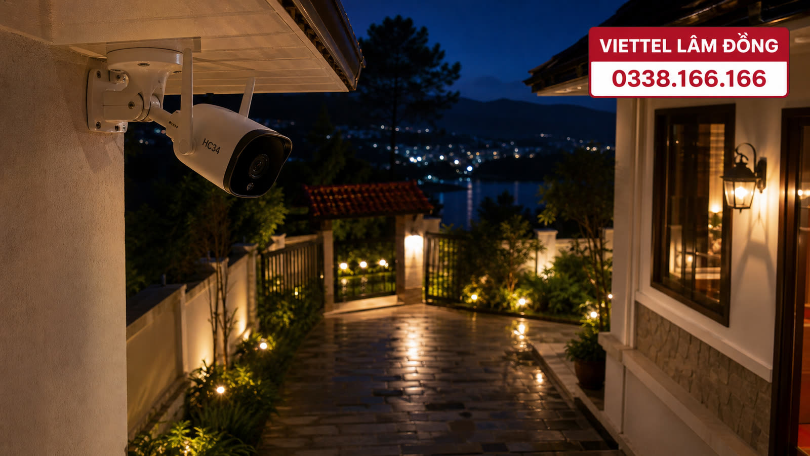 Camera HC34 ngoài trời quan sát lối vào nhà vào buổi tối