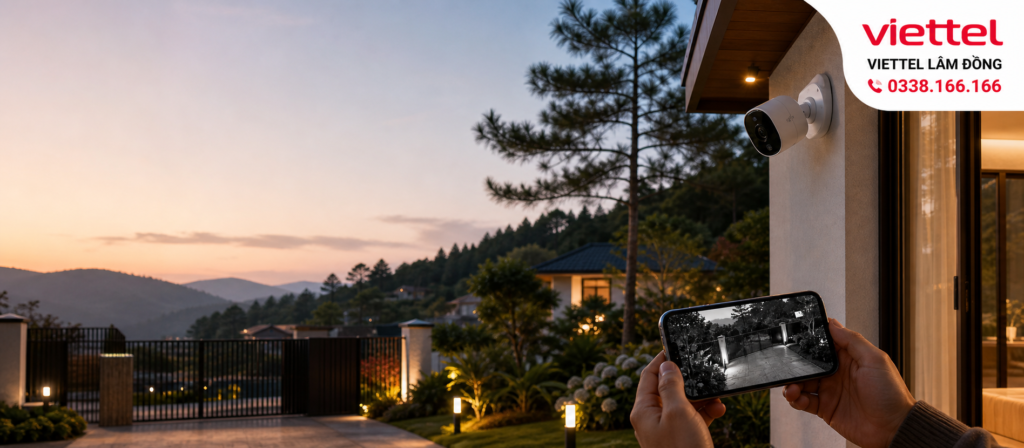 Gia đình theo dõi Home Camera Viettel tại Lâm Đồng qua điện thoại.