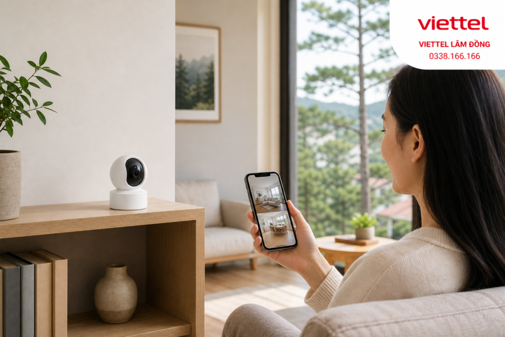 Camera trong nhà Home Camera Viettel Lâm Đồng tại khu vực sinh hoạt.