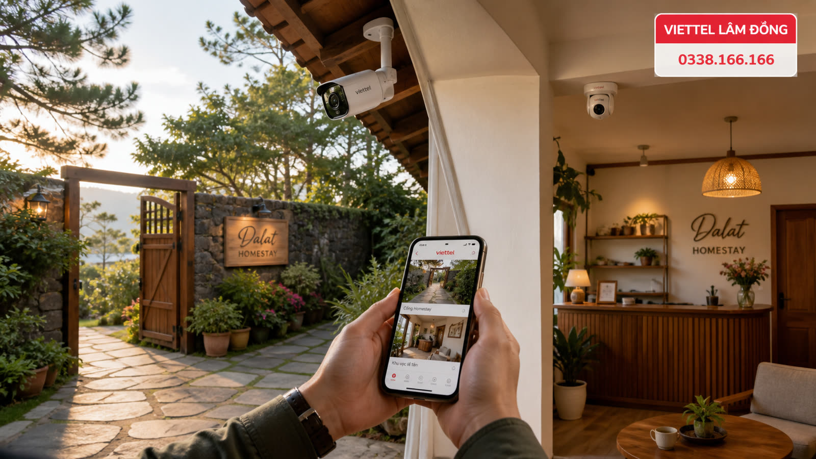 Home Camera quan sát cổng và khu lễ tân homestay tại Đà Lạt