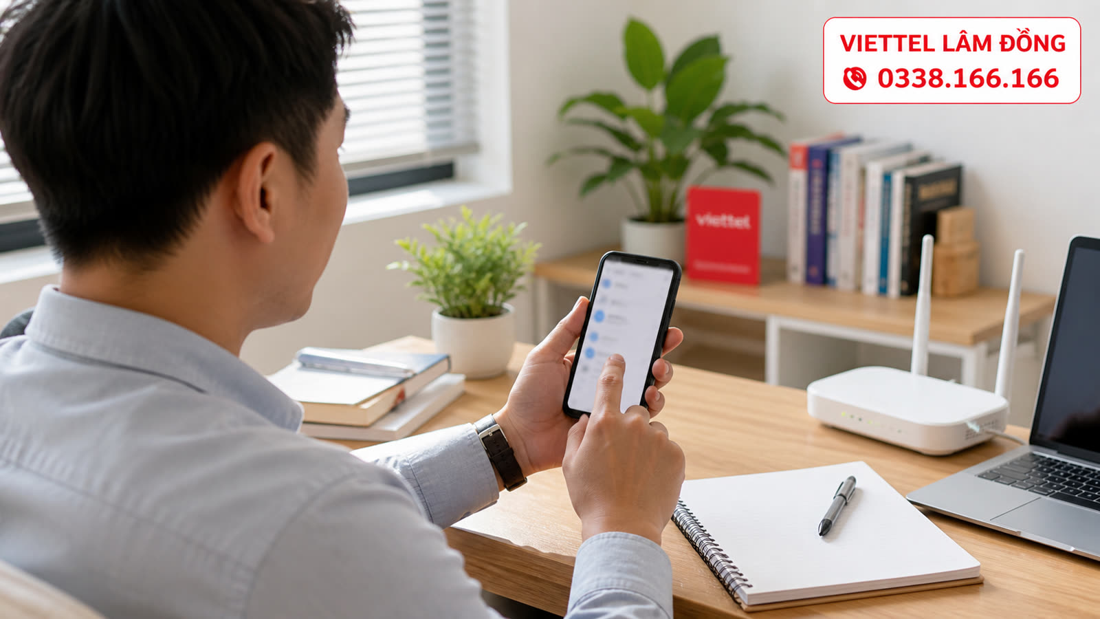 Người dùng kiểm tra thông tin gói Internet và hỗ trợ kỹ thuật trên điện thoại