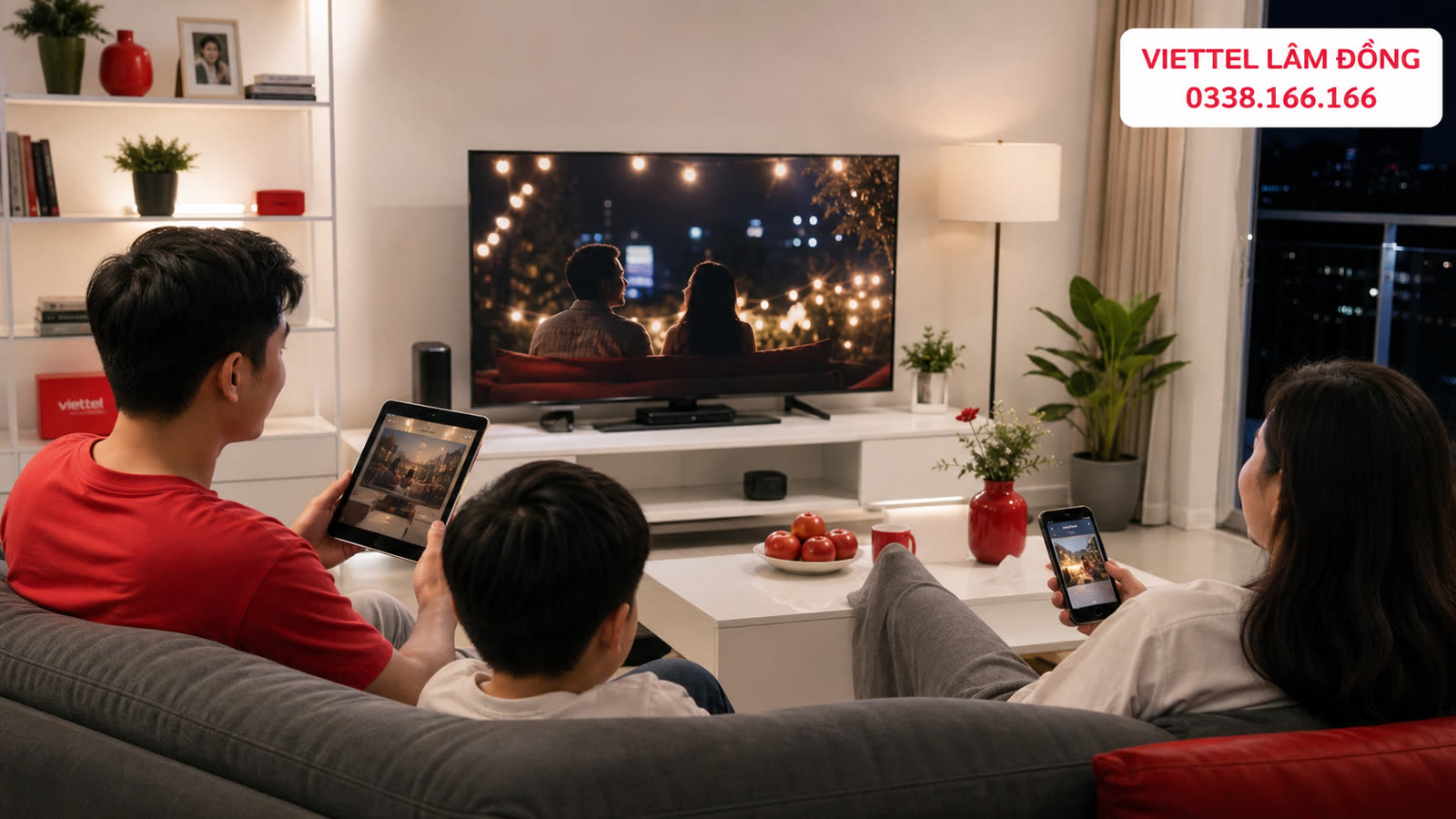 Gia đình sử dụng TV360 trên TV máy tính bảng và điện thoại